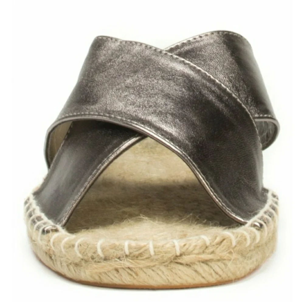 MUK LUKS pewter metallic espadrille.